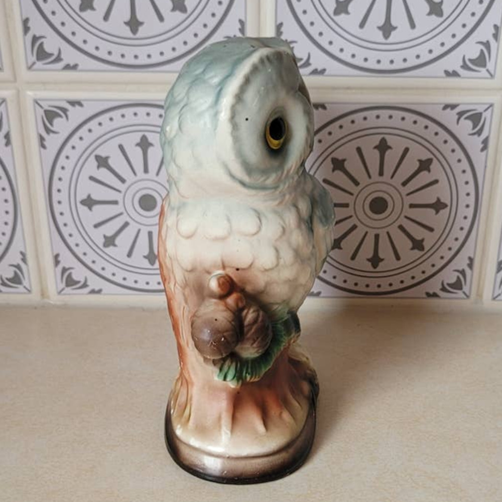 Vintage Porcelain Owl Figure on Branch with Pine Bough - Picture 4 of 8